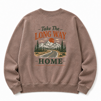 Take The Long Way Home Washed Graphic Sweatshirt
