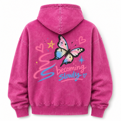 Becoming Slowly Butterfly Washed Graphic Hoodie