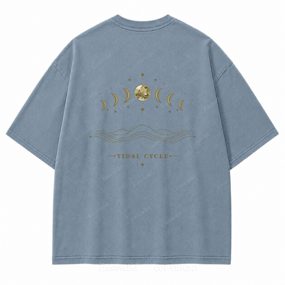 Tidal Cycle Moon Phase Washed Back Print Tee