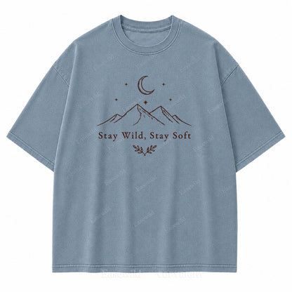 Stay Wild Stay Soft Mountain Moon Washed Print Tee