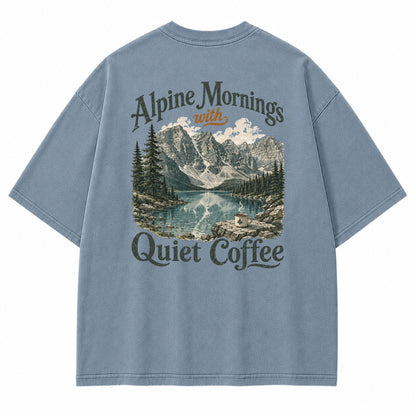 Alpine Mornings Quiet Coffee Graphic T-Shirt