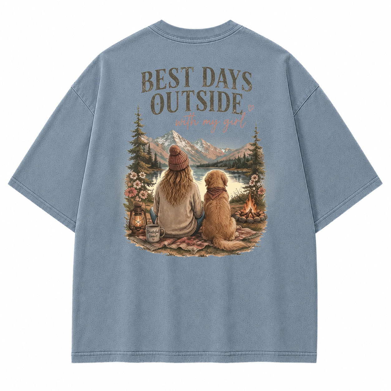 Alpine Lake Dog Campfire Graphic T-Shirt