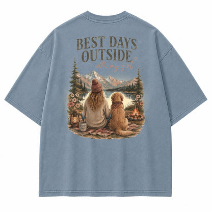 Alpine Lake Dog Campfire Graphic T-Shirt