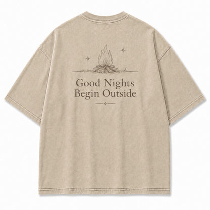 Good Nights Begin Outside Minimalist Campfire Tee