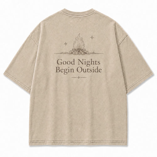 Good Nights Begin Outside Minimalist Campfire Tee