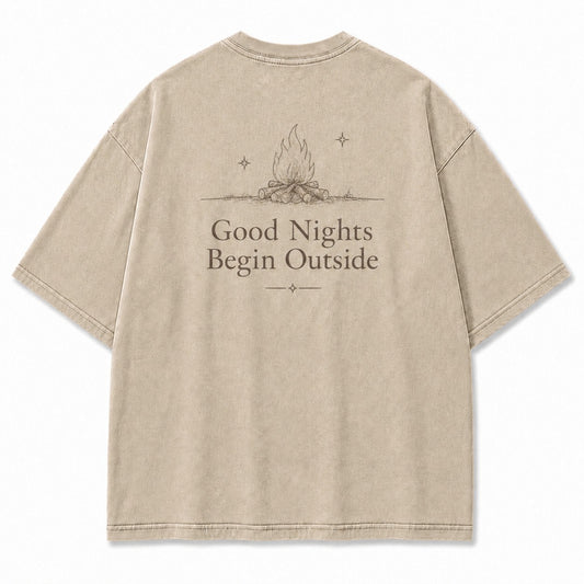 Good Nights Begin Outside Minimalist Campfire Tee