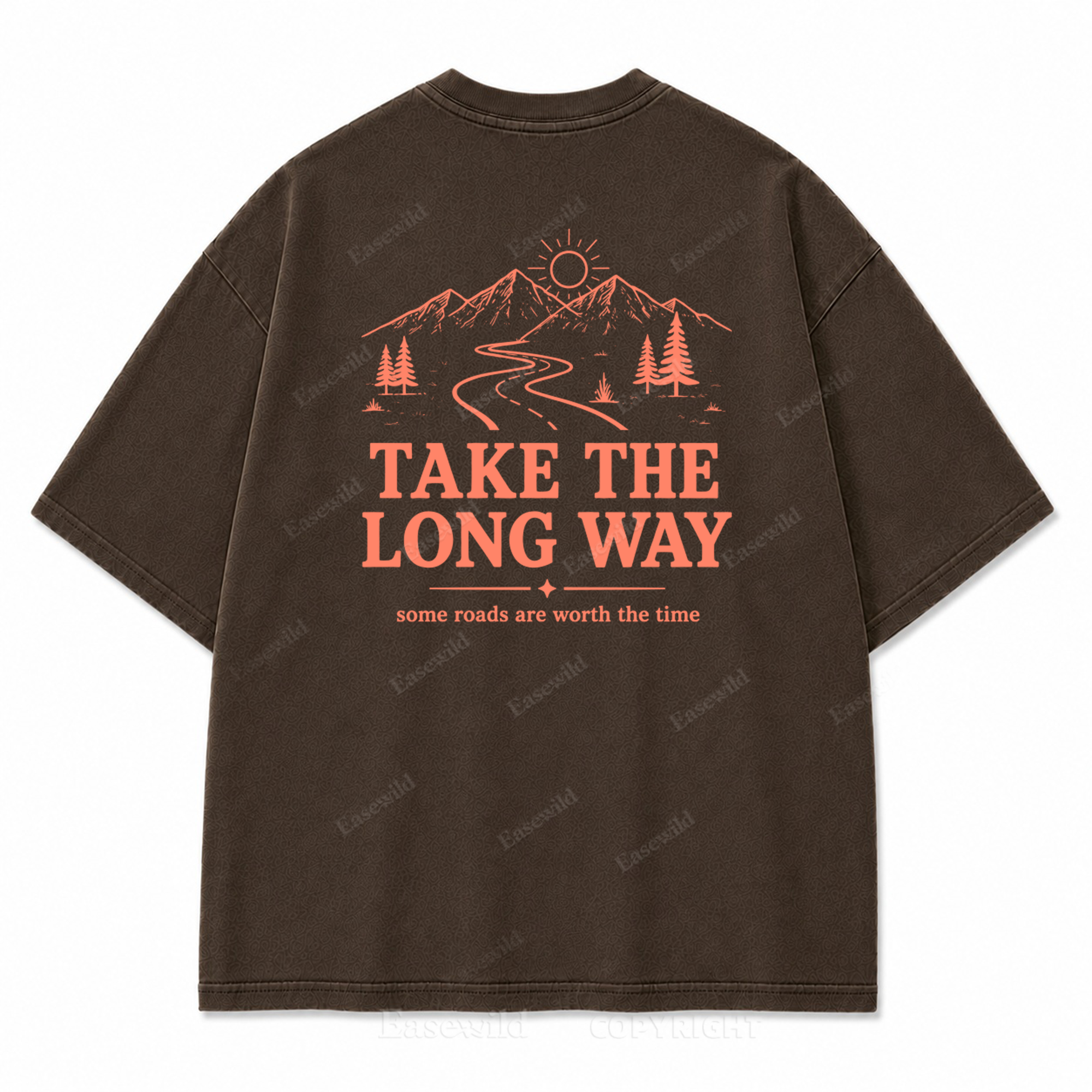 Take the Long Way Mountain Washed Back Print Tee