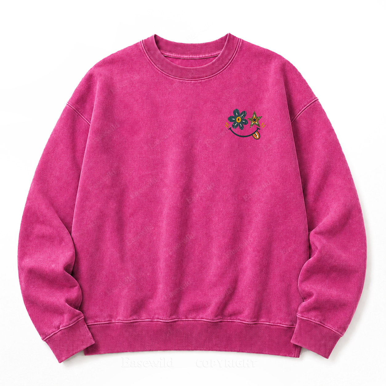 Retro Flower Star Smiley Washed Sweatshirt
