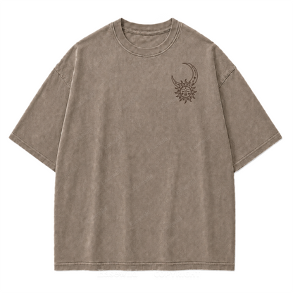 Himmlische Harmonie Sonne Mond Washed Print T-Shirt