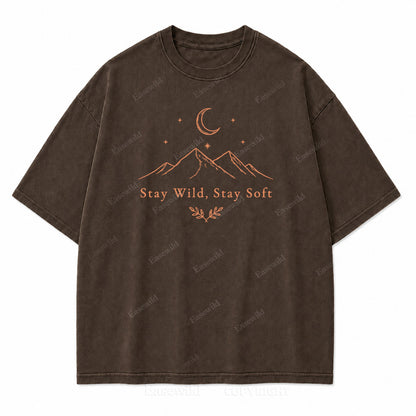 Stay Wild Stay Soft Mountain Moon Washed Print Tee