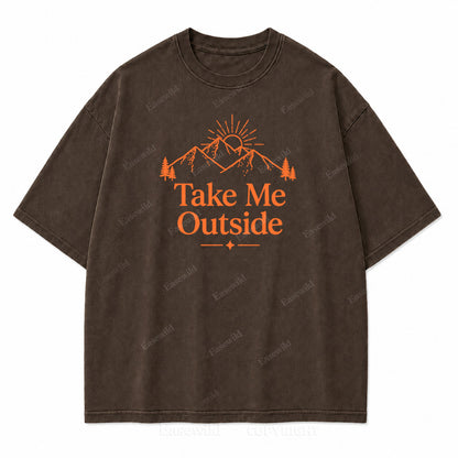 Take Me Outside Mountain Sunrise Washed Print Tee