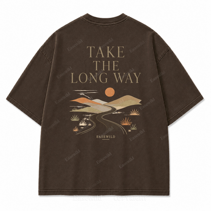 Take the Long Way Washed Back Print Tee