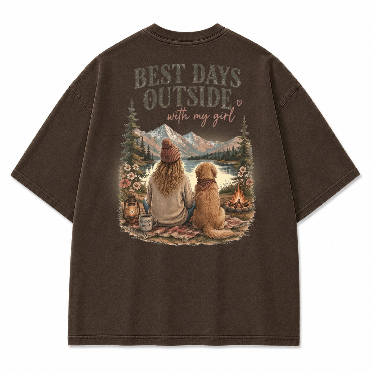 Alpine Lake Dog Campfire Graphic T-Shirt