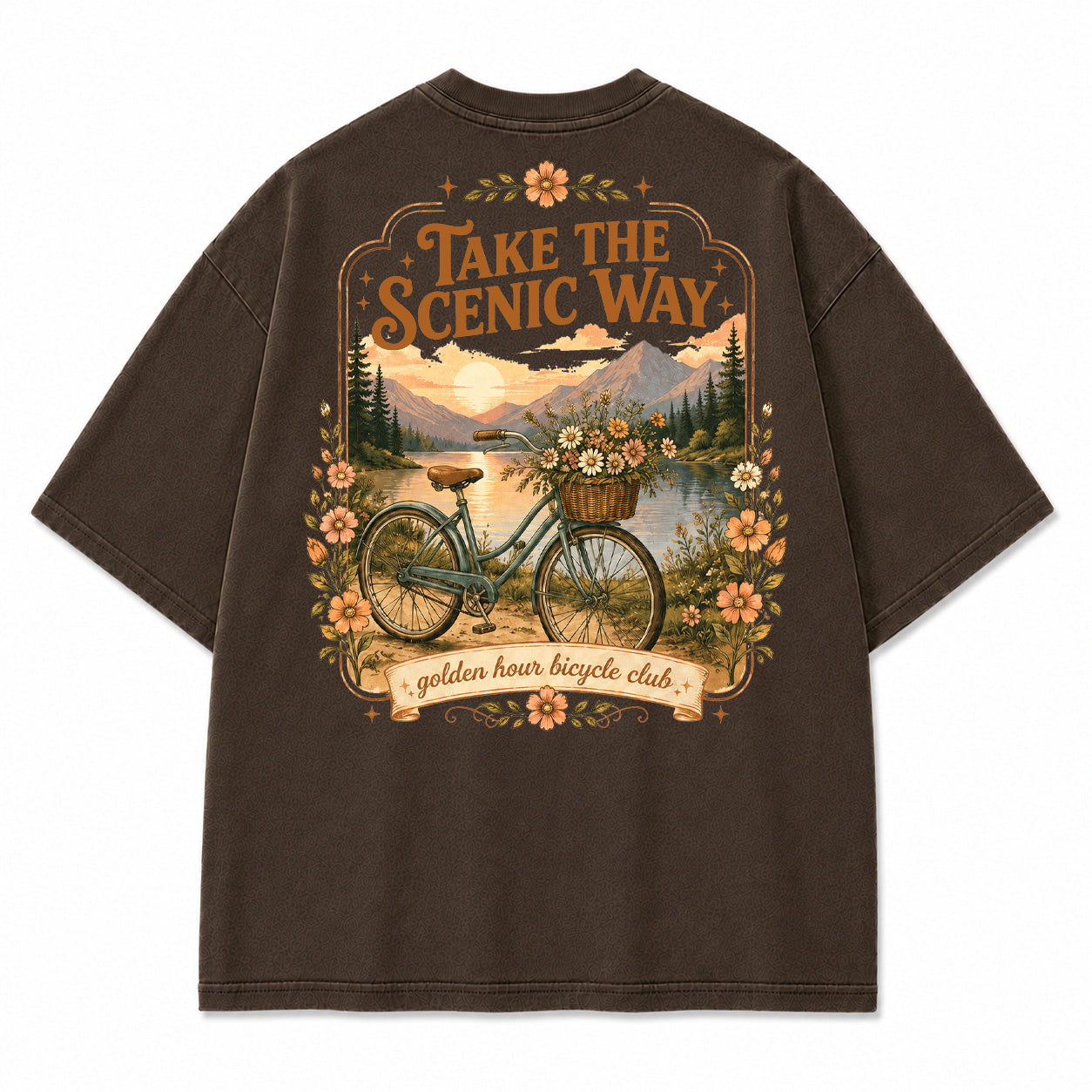 Golden Hour Bicycle Lake Graphic T-Shirt