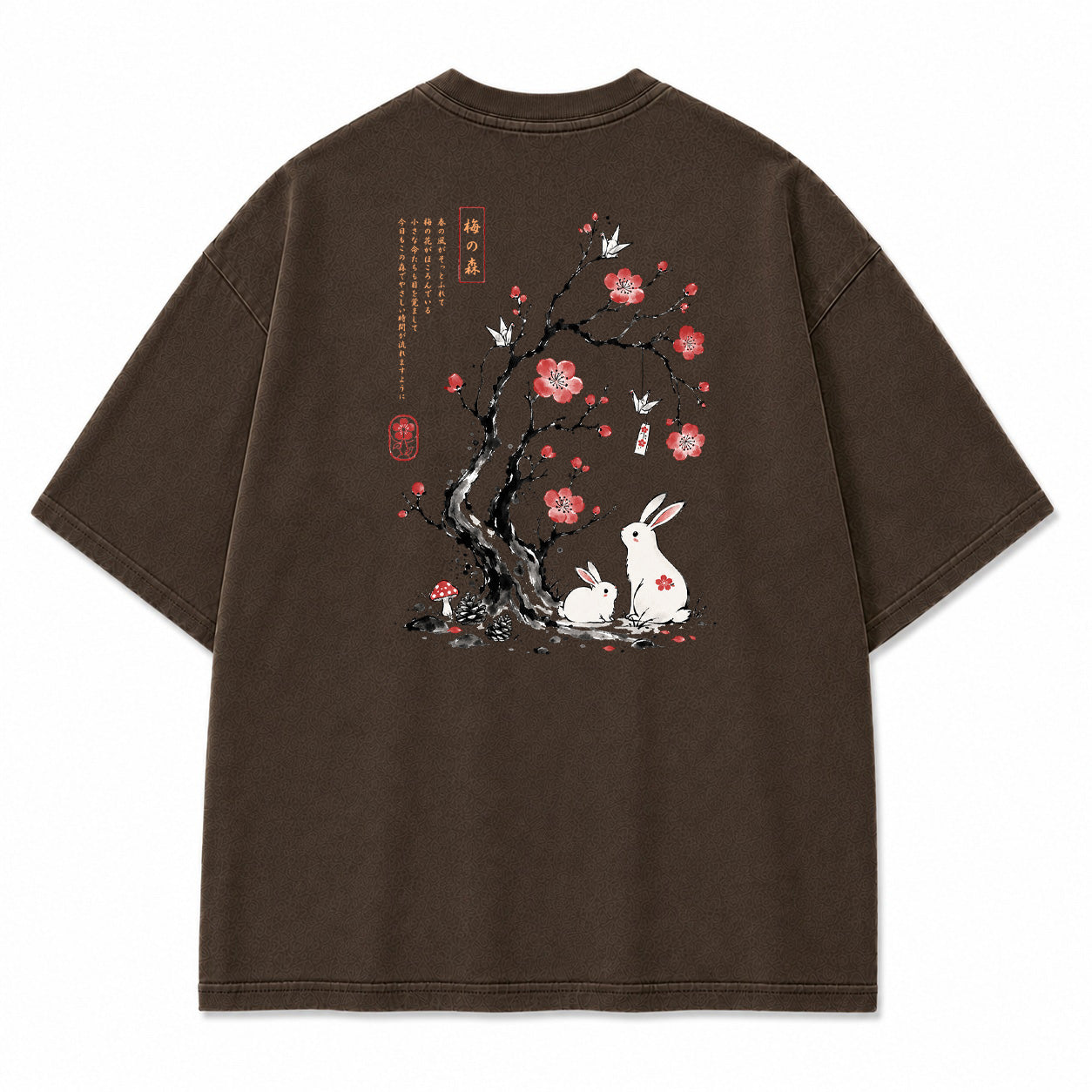 Japanese Plum Blossom Rabbit Graphic T-Shirt