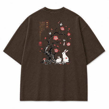 Japanese Plum Blossom Rabbit Graphic T-Shirt