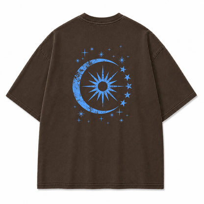 Cosmic Crescent Sunburst Graphic T-Shirt
