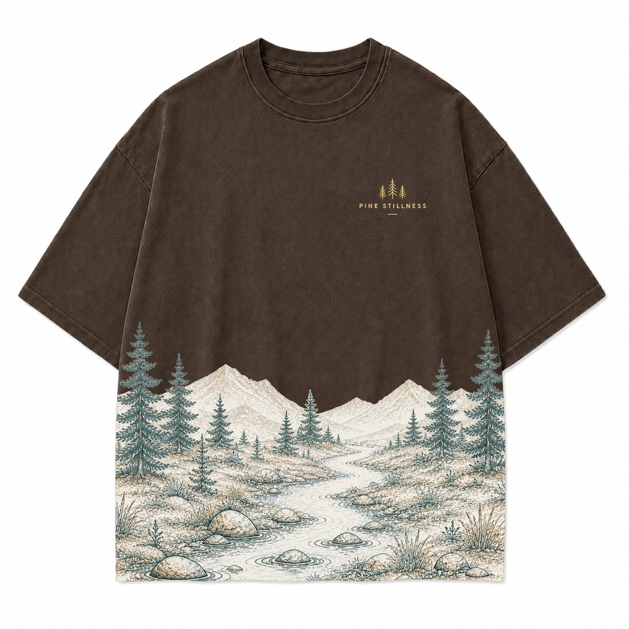 Pine Stillness River Landscape Graphic T-Shirt