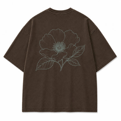 Blue Line Flower Graphic T-Shirt