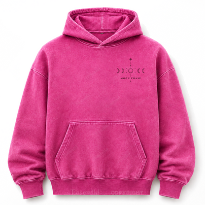 Hoodie mit Mondphasen-Himmelsgrafik und Washed-Effekt