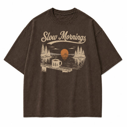 Slow Mornings Lake Coffee Graphic T-Shirt