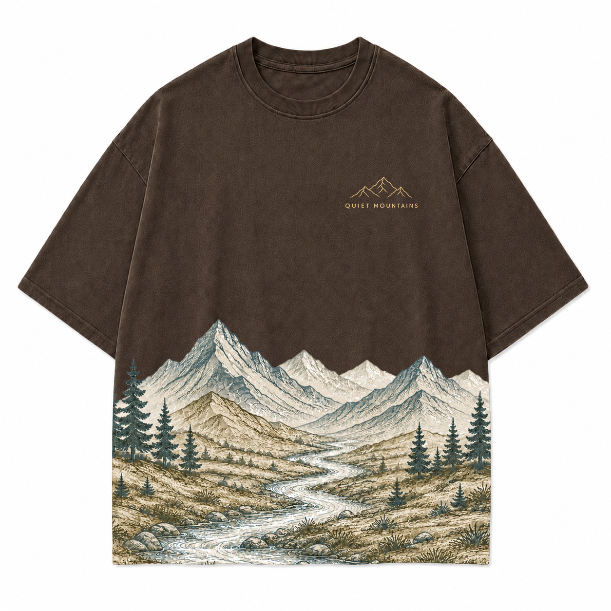 Quiet Mountains River Landscape Scenic Hem Tee
