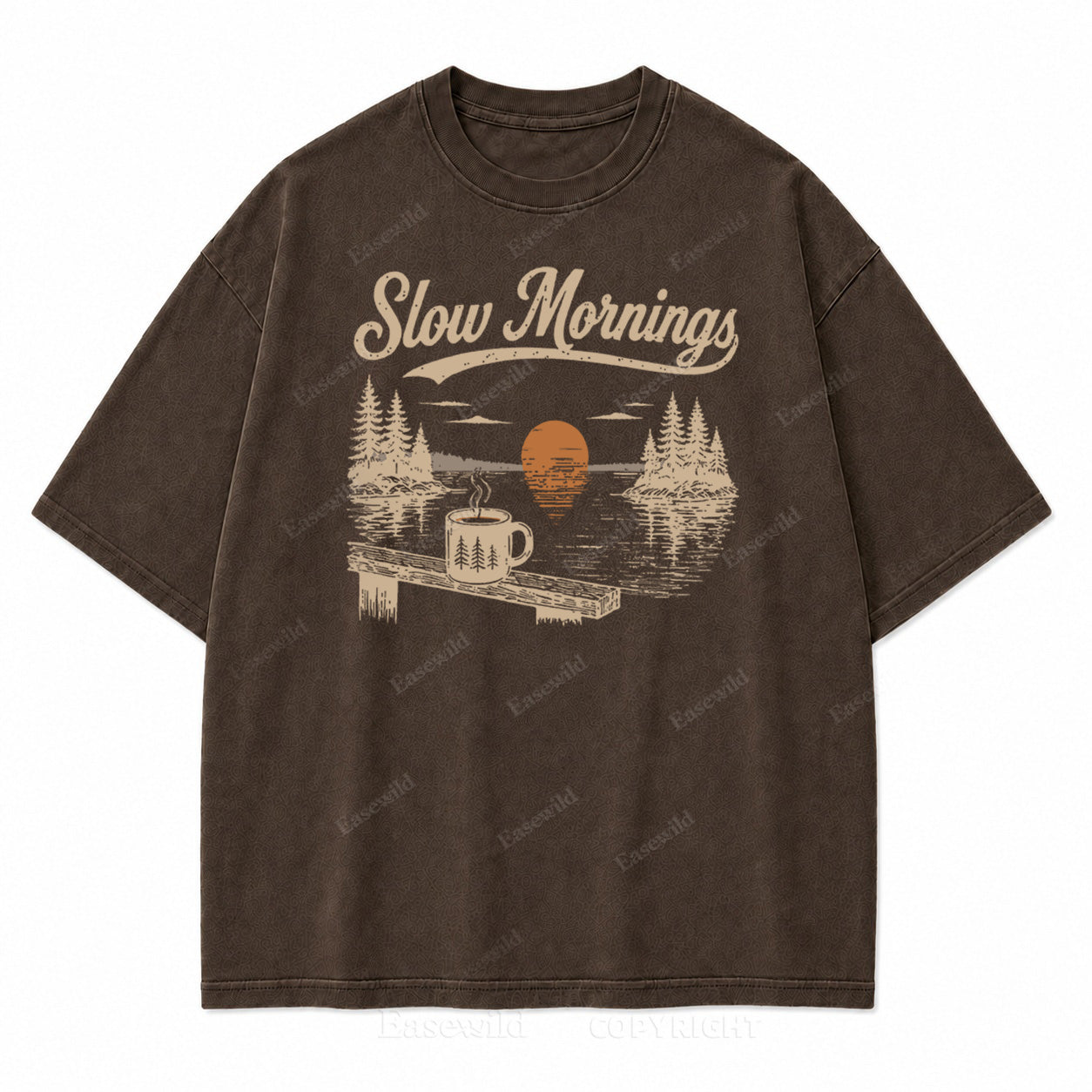 Slow Mornings Lake Coffee Washed Print Tee