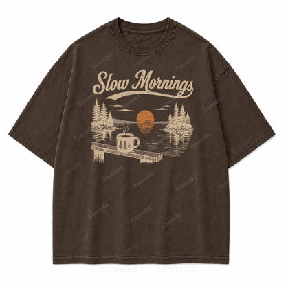 Slow Mornings Lake Coffee Washed Print Tee