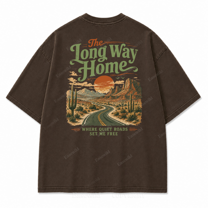 The Long Way Home Washed Back Print Tee