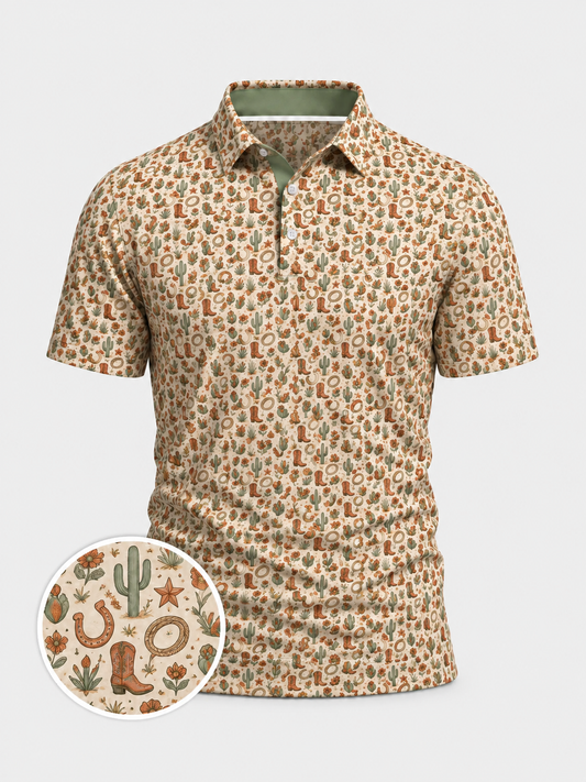Desert Bloom Western Print Polo Shirt