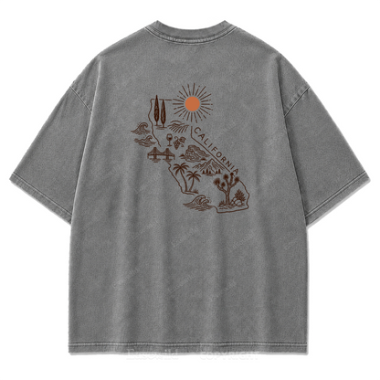 T-Shirt mit Kalifornien-Umriss in verwaschenem Druck