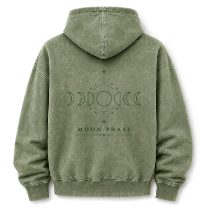 Hoodie mit Mondphasen-Himmelsgrafik und Washed-Effekt