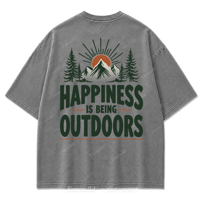 Happiness Lives Outside Washed Print Tee