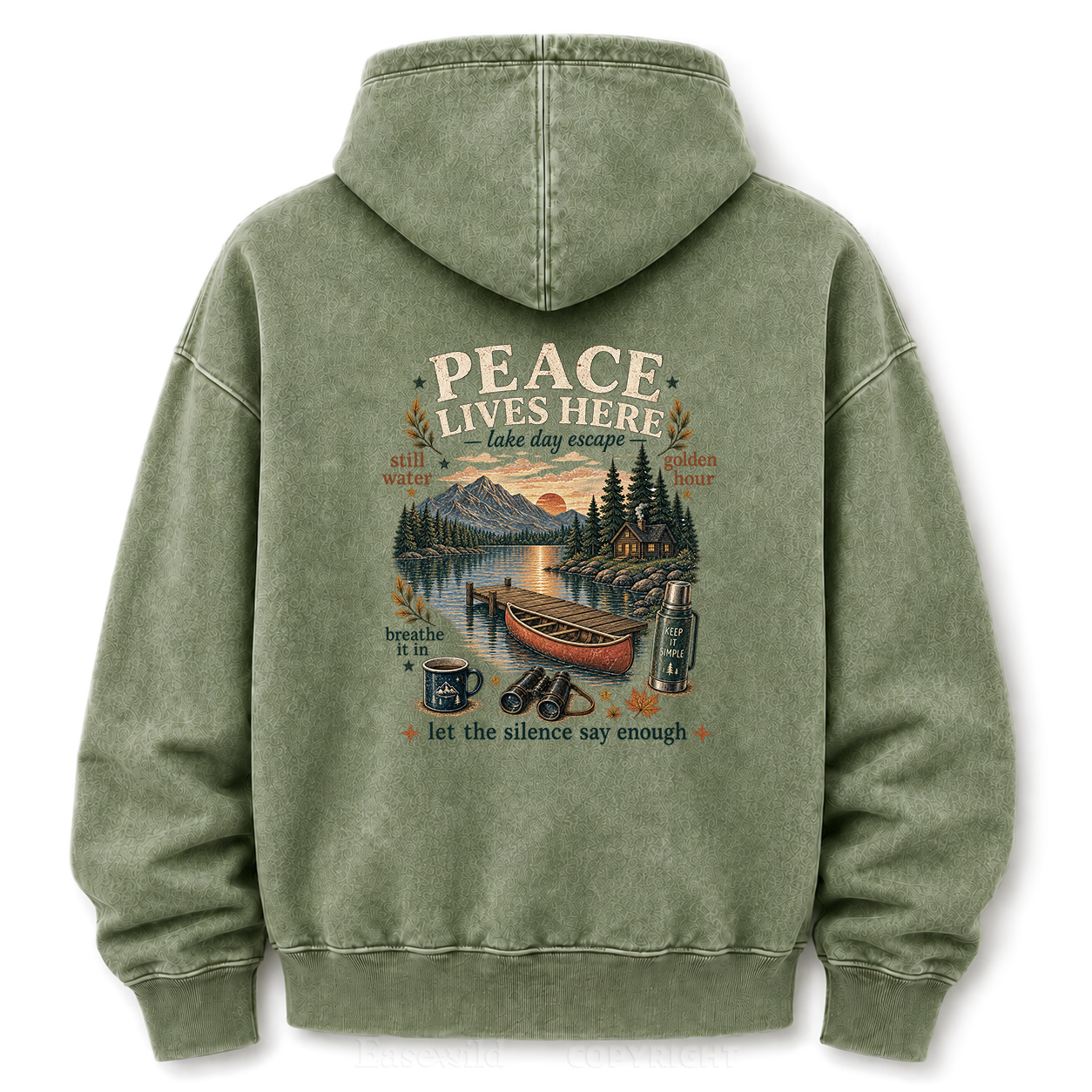 Peace Lives Here Lake Escape Washed Graphic Hoodie