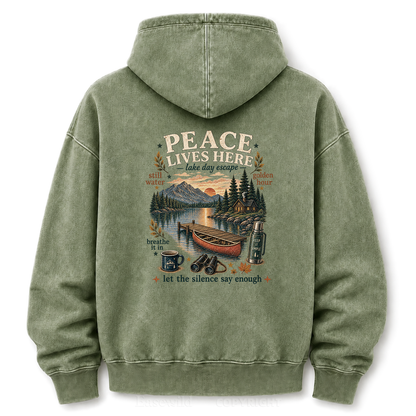 Peace Lives Here Lake Escape Washed Graphic Hoodie