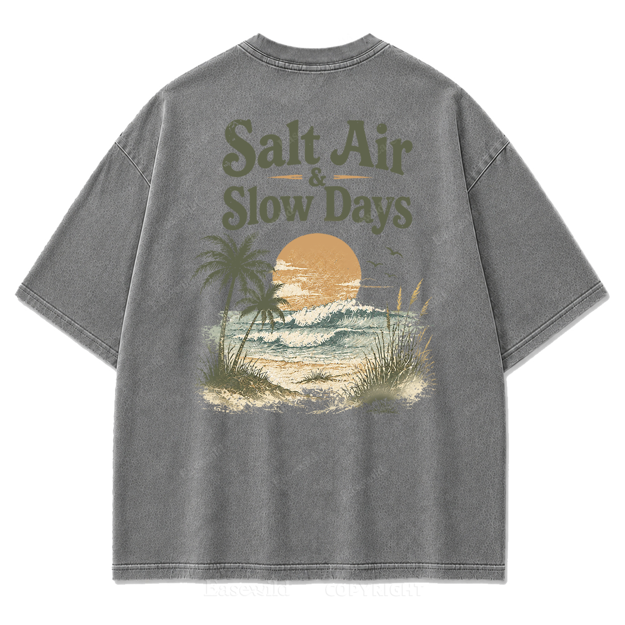 Salzige Luft und ruhige Tage Washed Print T-Shirt