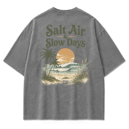 Salzige Luft und ruhige Tage Washed Print T-Shirt