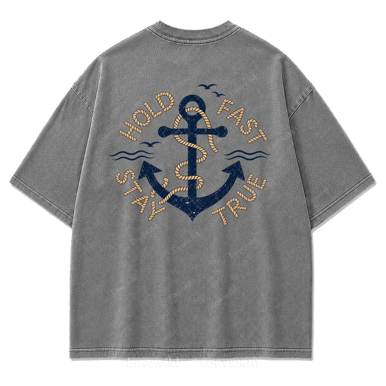 Hold Fast Stay True Nautical Anchor Washed Graphic Tee