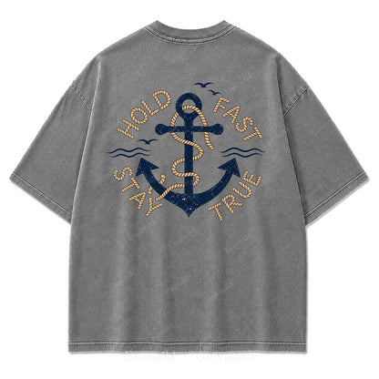 Hold Fast Stay True Nautical Anchor Washed Graphic Tee