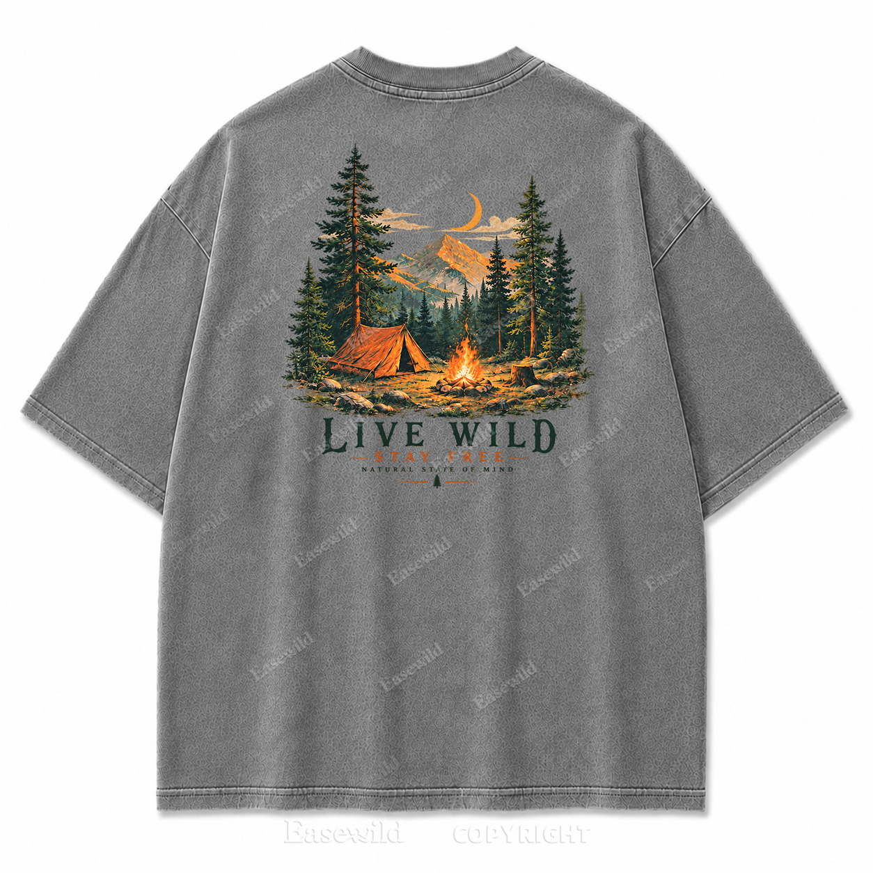 Live Wild Stay Free Vintage Camping PrintTee