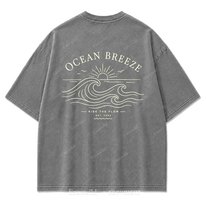 Ocean Breeze Ride The Flow Graphic Washed T-Shirt