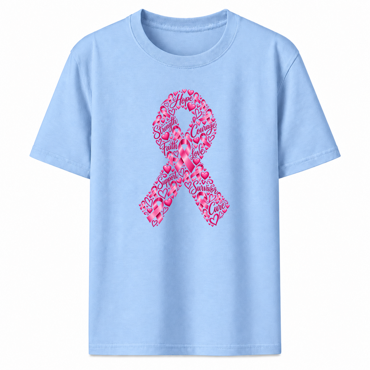 Pink Ribbon Hearts Graphic T-Shirt