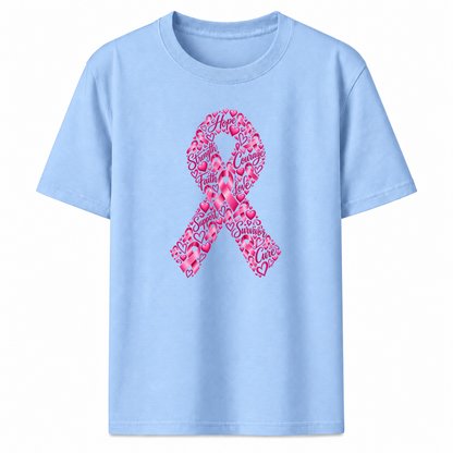 Pink Ribbon Hearts Graphic T-Shirt