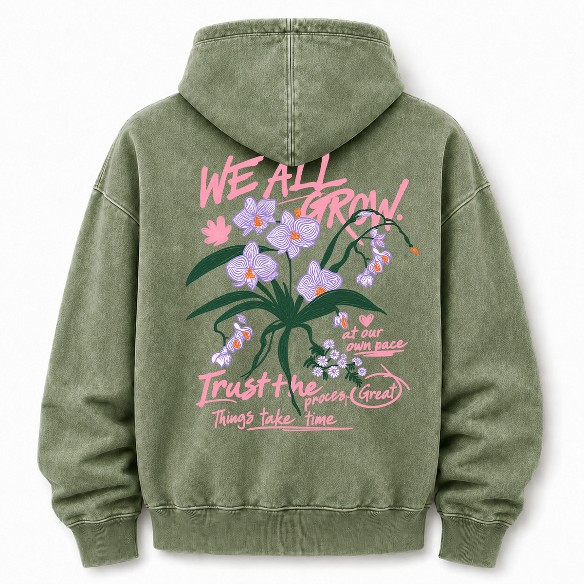 We All Grow Floral Botanical Washed Graphic Hoodie