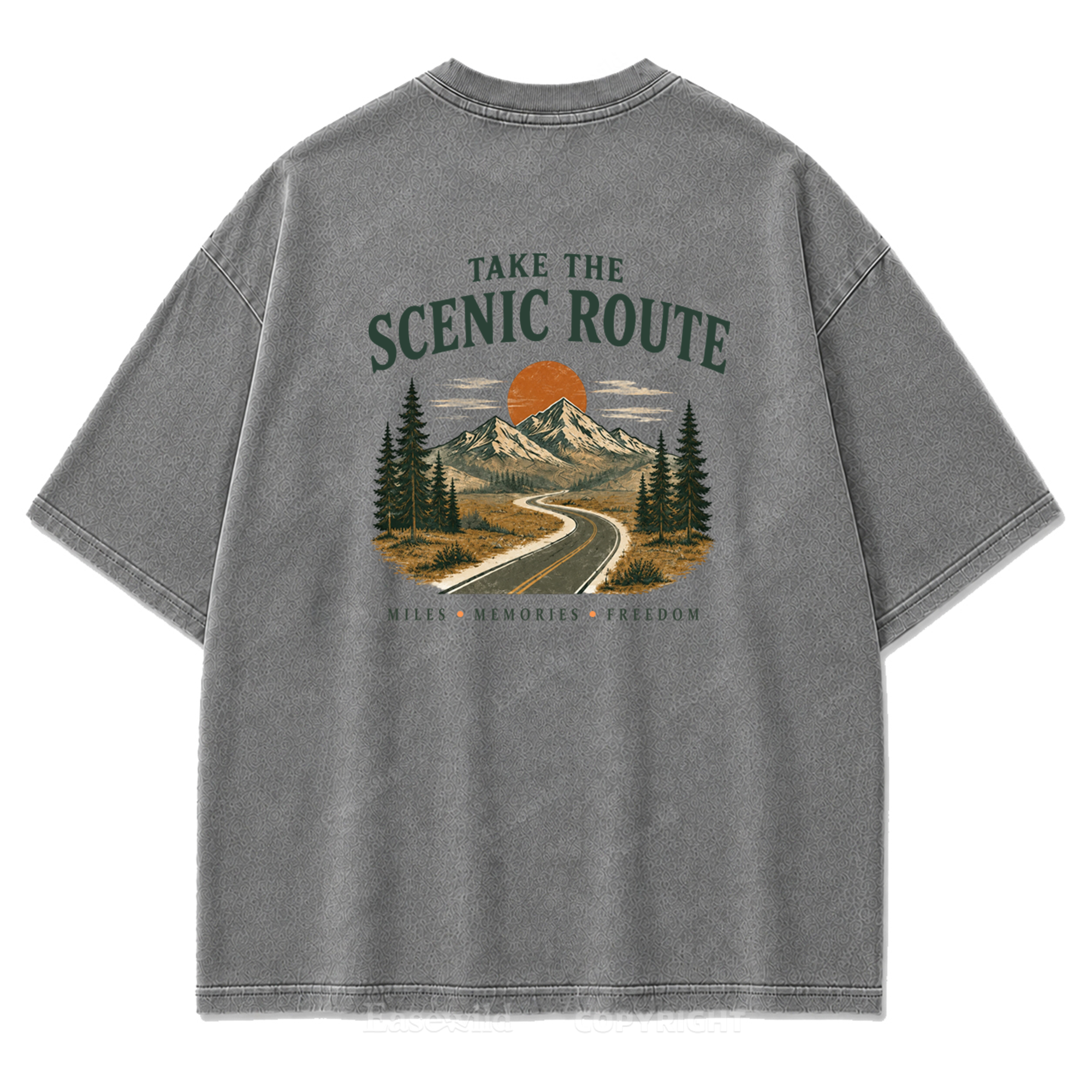 T-Shirt mit gewaschenem Print „Wo die Panoramaroute Meilen in Erinnerungen verwandelt“