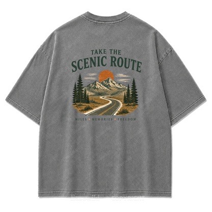 T-Shirt mit gewaschenem Print „Wo die Panoramaroute Meilen in Erinnerungen verwandelt“