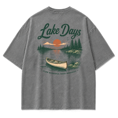 Lake Days Slow Mornings Graphic Washed T-Shirt
