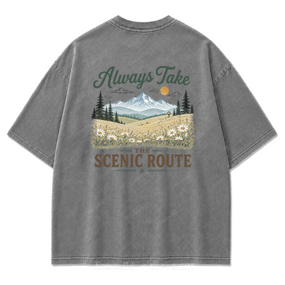 Always Take the Scenic Route Washed Print Tee
