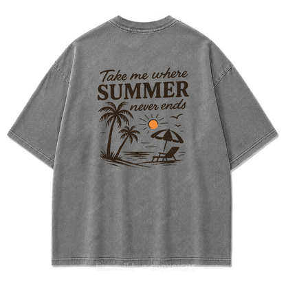 Summer Never Ends T-Shirt mit Strand-Print-Waschung