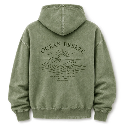 Ocean Breeze Wave Washed Graphic Hoodie